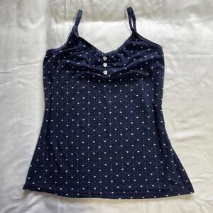 Charmour navy sleep tank with hearts pattern and buttons Size M coquette